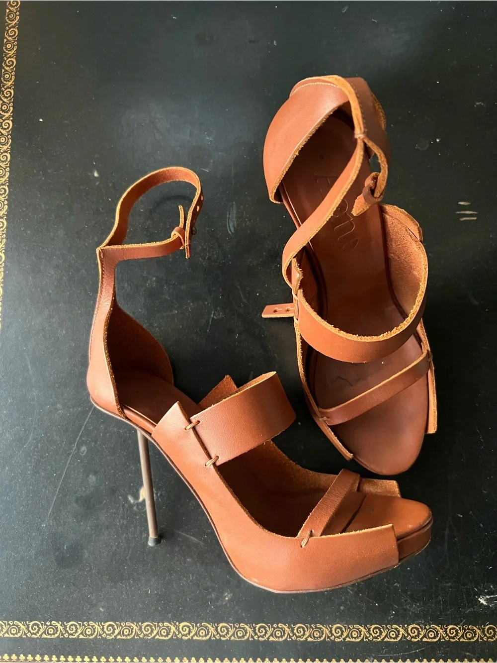 Acne Brown Leather Platform Stiletto Sandals